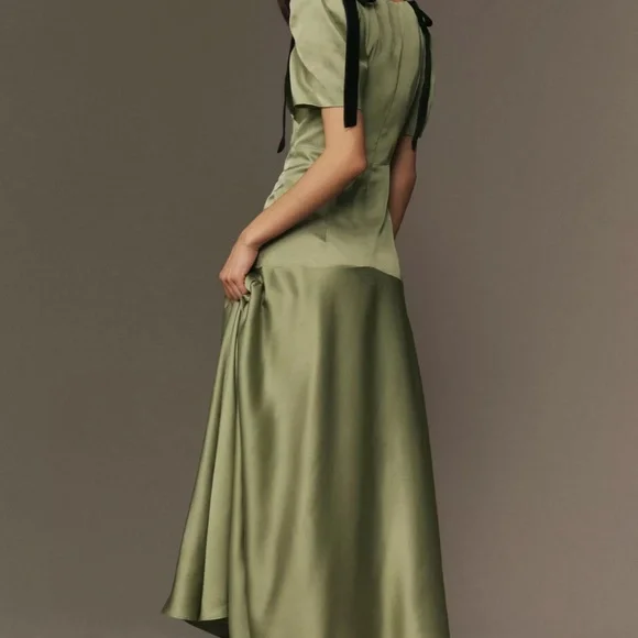 Mare Mare 'Bree' Bow Puff-Sleeve Slip Dress in Olive (NWT) - Picture 3 of 3